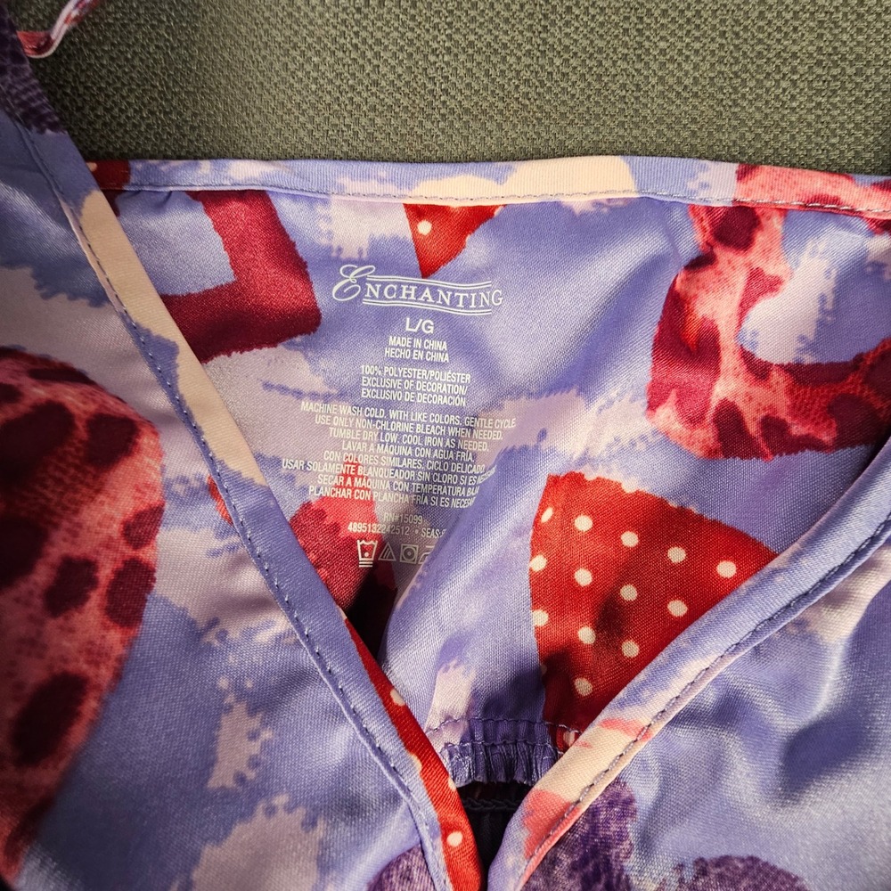 Enchanting Purple Heart Print Satin Pajama Set Camisole Shorts Womens Large L - Picture 7 of 8